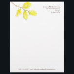 Yellow willow catkins watercolor art letterhead<br><div class="desc">Pretty spring yellow willow catkins watercolor art letterhead. Spring catkins in pretty shades of yellow on a brown twig with small emerging green leaves on a white background, customize with your own address details and contact information along the bottom of your letterheads, ideal for floral or plant businesses, weddings and...</div>