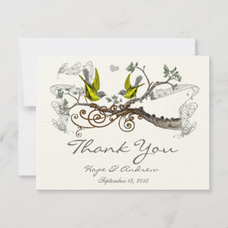 Yellow Winged & Gray Vintage Love Birds Thank You Card