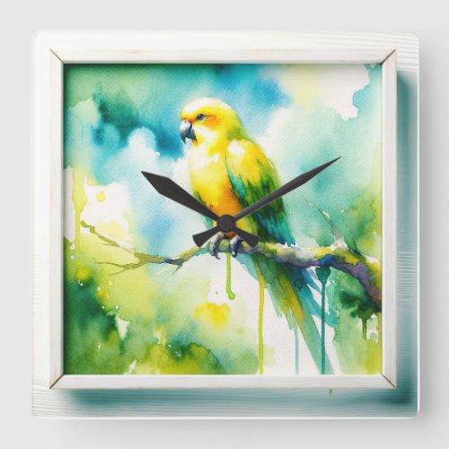 Yellow_winged Parrot REF76 _ Watercolor Square Wall Clock