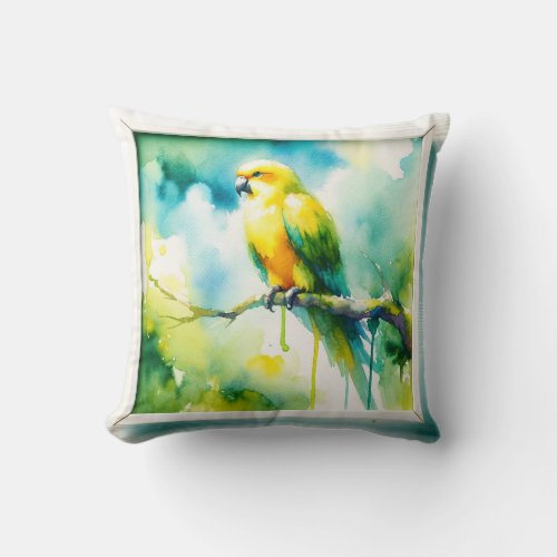 Yellow_winged Parrot REF76 _ Watercolor Throw Pillow
