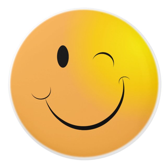 Yellow Winky 😉 Face - Emoji Ceramic Knob (Front)