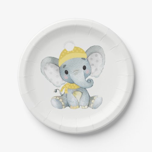 Yellow Winter Elephant Plate Baby Shower Birthday