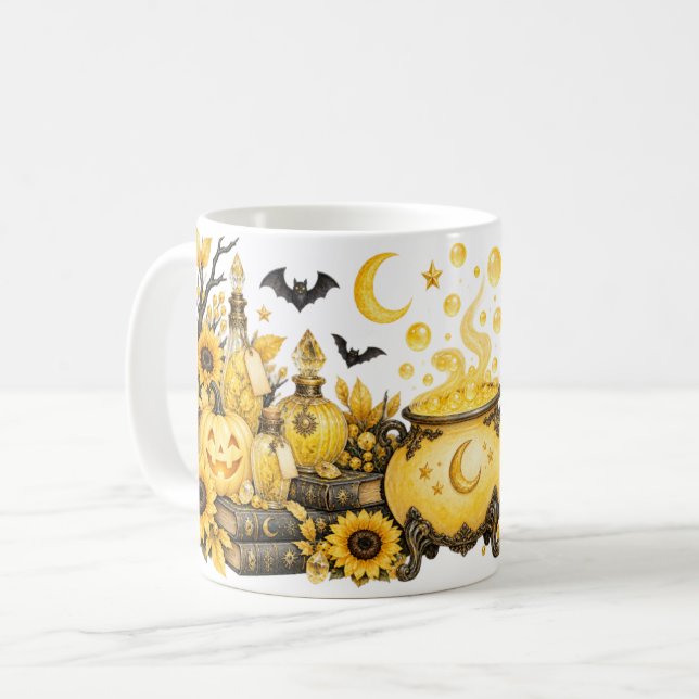 Yellow Witch Cauldron & Potions Halloween Mug (Front Left)