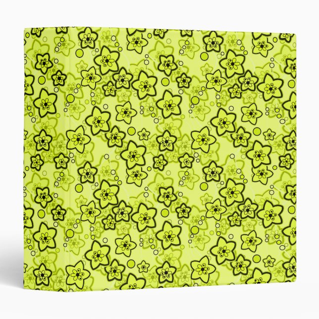 Yellow with black bright neon floral pattern 3 ring binder (Front/Spine)