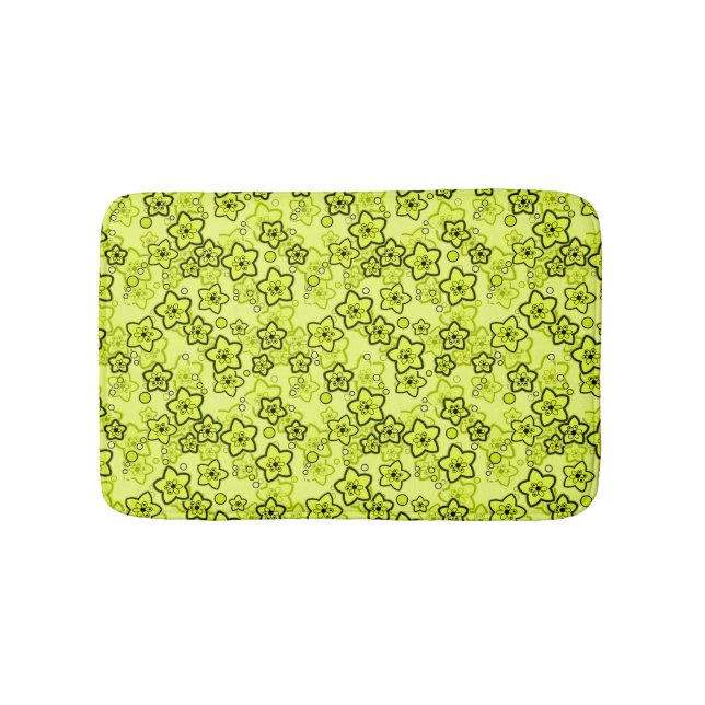 Yellow with black bright neon floral pattern bath mat (Front)
