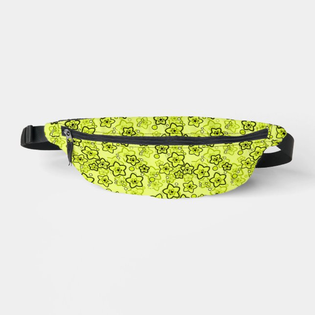 Yellow with black bright neon floral pattern fanny pack (Front)