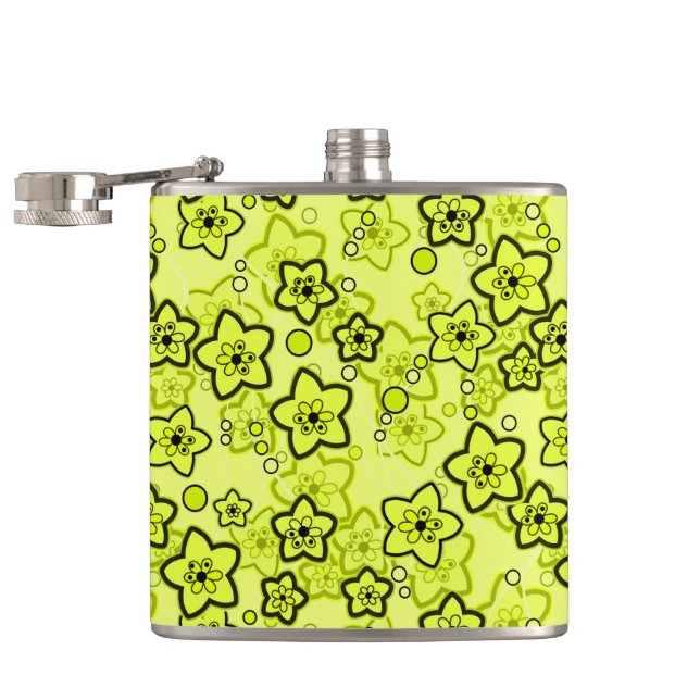 Yellow with black bright neon floral pattern flask (Opened)