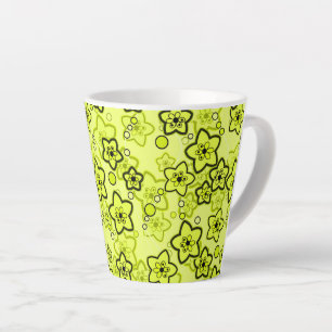 Yellow with black bright neon floral pattern latte mug