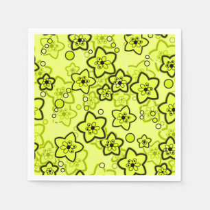 Yellow with black bright neon floral pattern napkins