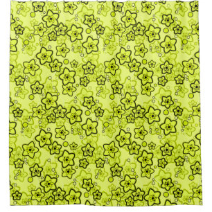 Yellow with black bright neon floral pattern shower curtain