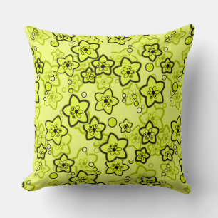 Yellow with black bright neon floral pattern throw pillow