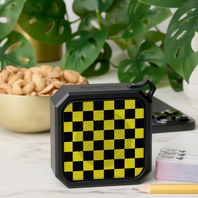Yellow with Black Large Square Style Pattern Bluetooth Speaker (Insitu(Table))