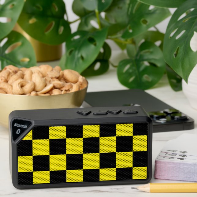 Yellow with Black Large Square Style Pattern Jabba Bluetooth Speaker (Insitu(Table))