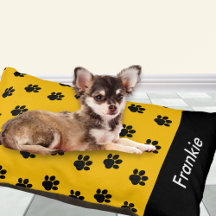 Yellow with Black Paw Prints Personalized Dog Bed