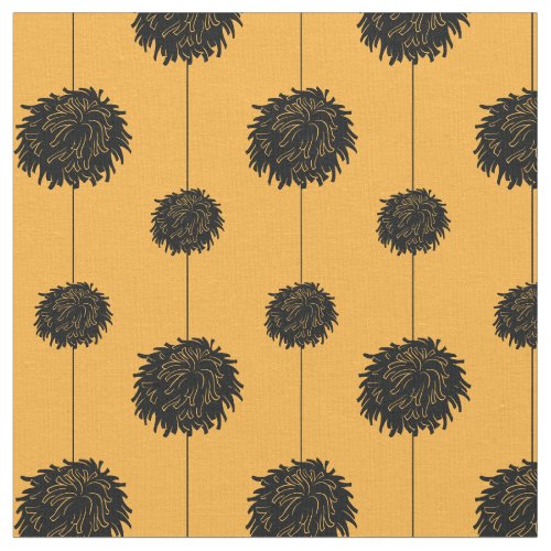 Yellow with Black Pom Poms Cheerleader Pattern Fabric