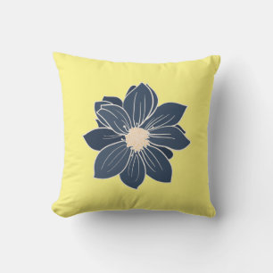 Yellow with Blue Flower Throw Pillow