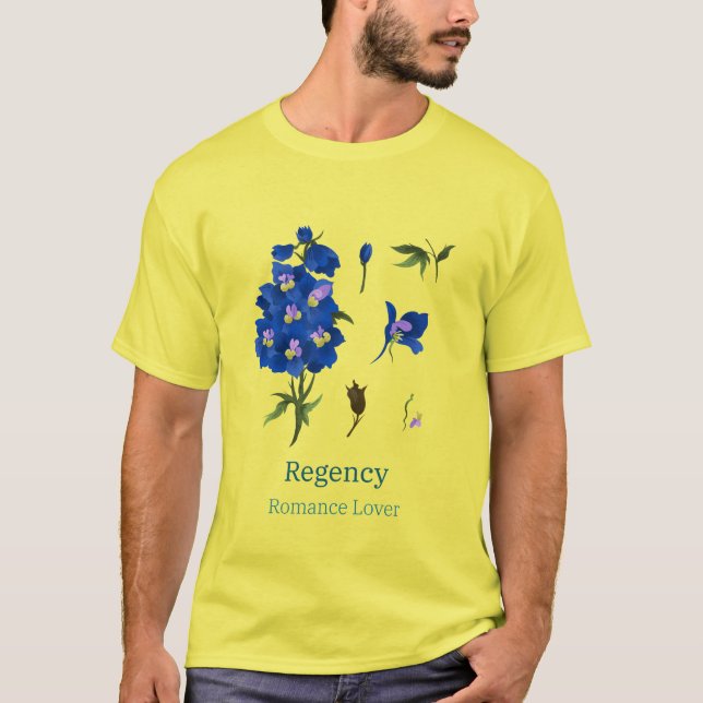 Yellow with blue flowers tshirt for romance reader (Front)