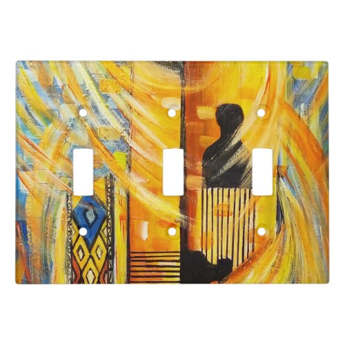 Yellow with Blue Red and Black Abstract Art  Light Switch Cover