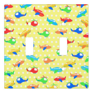 YELLOW WITH BRIGHTLY COLORED AIRPLANES LIGHT SWITCH COVER