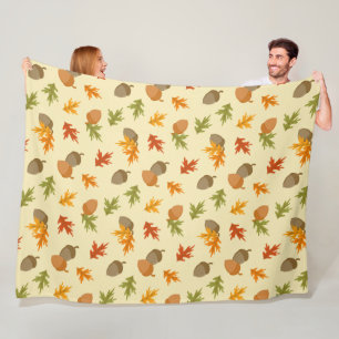 YELLOW WITH BROWN & ORANGE FALL ACORNS FLEECE BLANKET