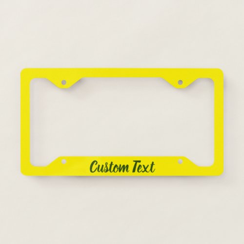 Yellow with Dark Green Script License Plate Frame