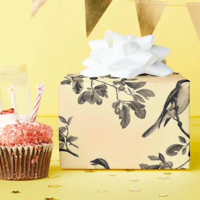 Yellow with Gray Chickadee Songbird Wrapping Paper (Birthday Party)