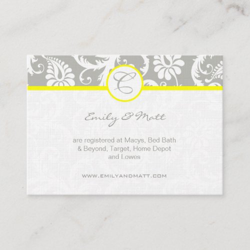 Yellow with Gray Damask Wedding Info Cards Business Card Templates
