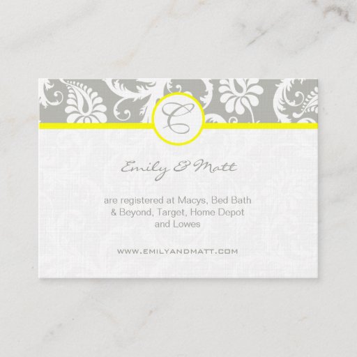 Customizable Yellow with Gray Damask Wedding Info Cards Business Card Templates