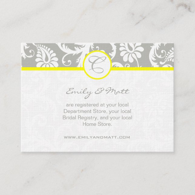 Yellow with Gray Damask Wedding Info Cards (Front)