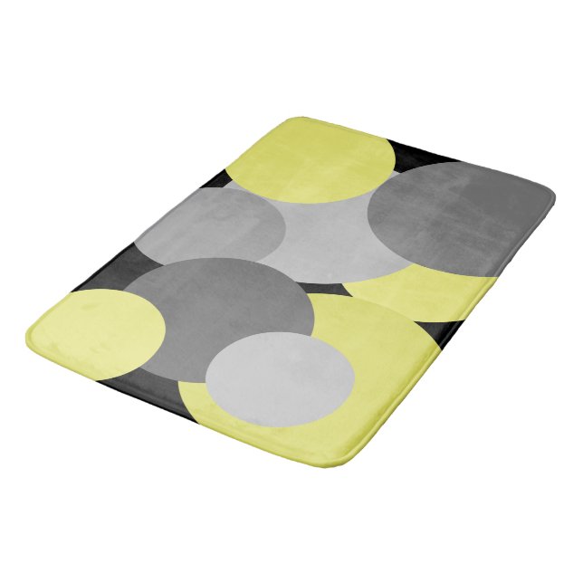 Yellow with Gray Polka Dots  Bath Mat (Angled)