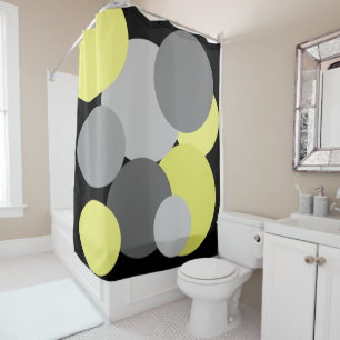 Yellow with Gray Polka Dots shower curtain