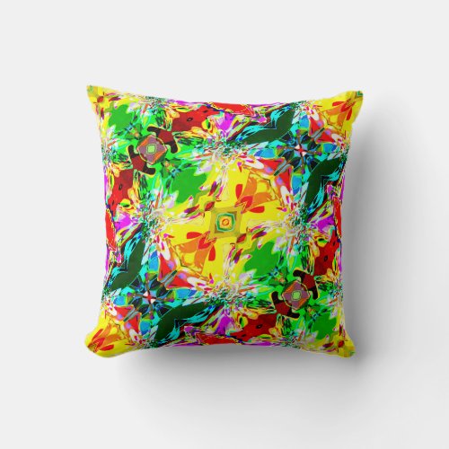 Yellow with Green Red Abstract Dream Diagonal Thr Throw Pillow