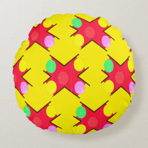 Yellow with large colored patterns round pillow