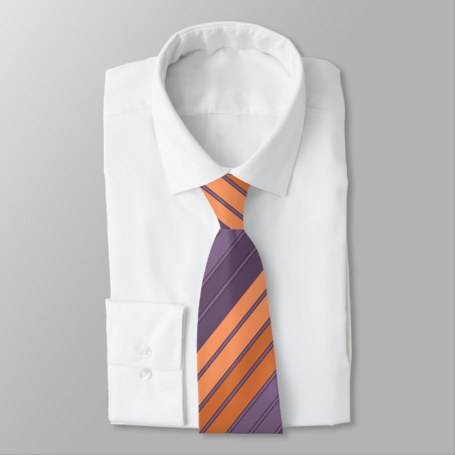 Yellow with lilac striped pattern  neck tie (Tied)
