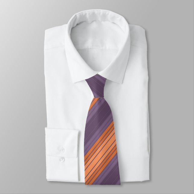 Yellow with lilac striped pattern  neck tie (Tied)