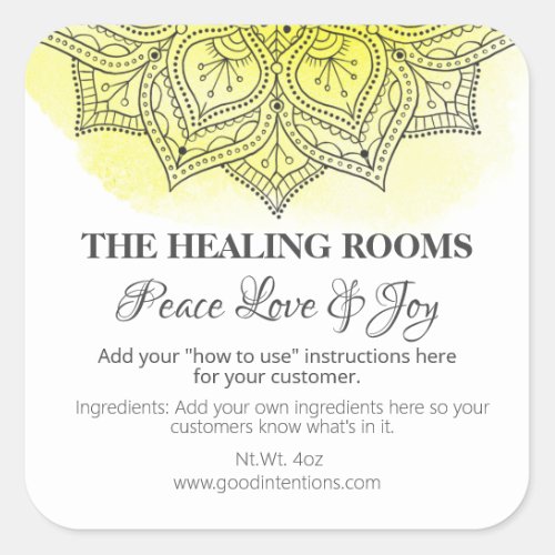 Yellow With Mandala Design Natural Therapy Labels