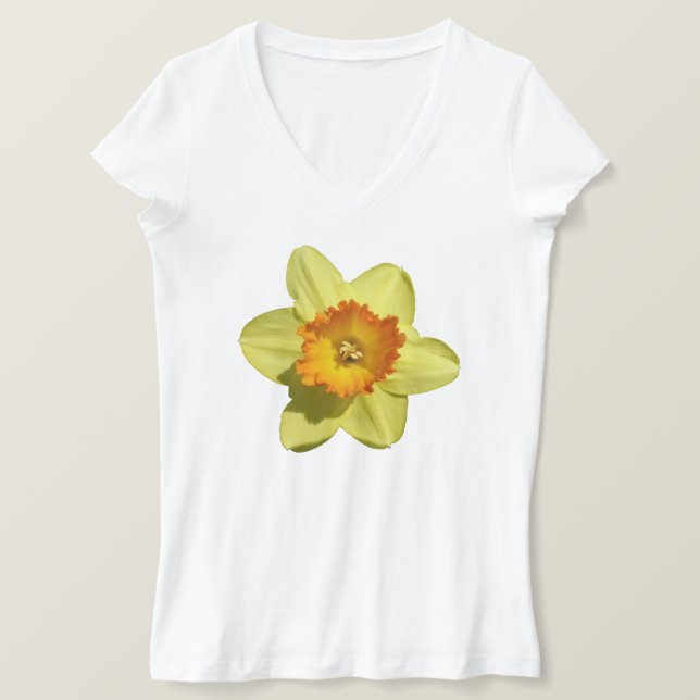 Yellow with Orange Daffodil V-neck T-shirt (Design Front)