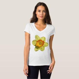 Yellow with Orange Daffodil V-neck T-shirt