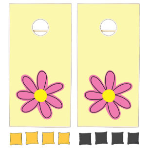 Yellow with Pink Flower Cornhole Set