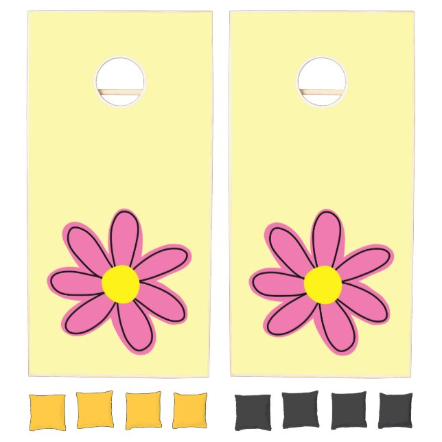 Yellow with Pink Flower Cornhole Set (Set)