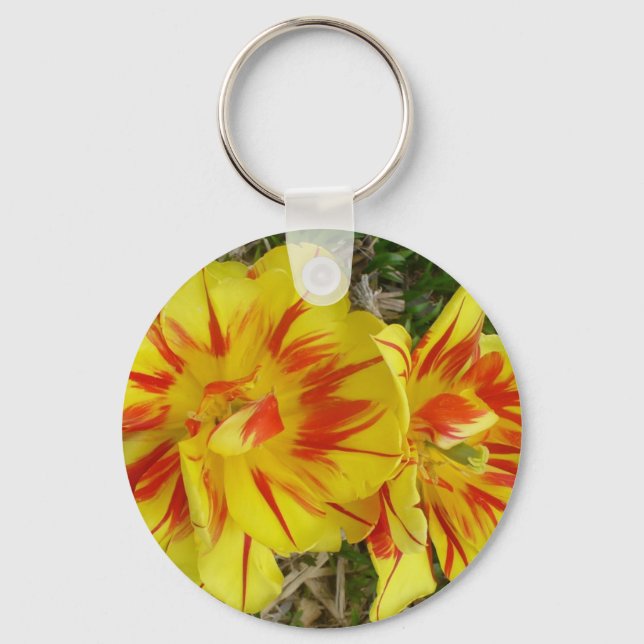 Yellow with Red Striped Flower Keychain (Front)