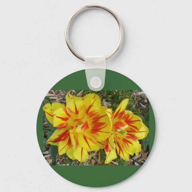 Yellow with Red Striped Flower Keychain (Front)