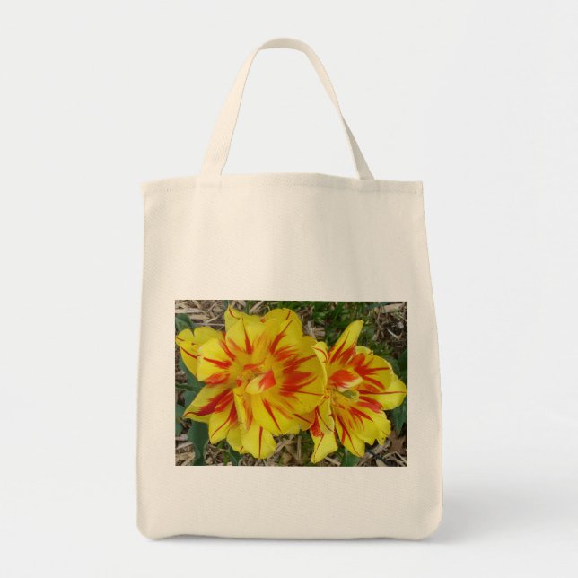 Yellow with Red Striped Flower Orgnaic Bag (Front)