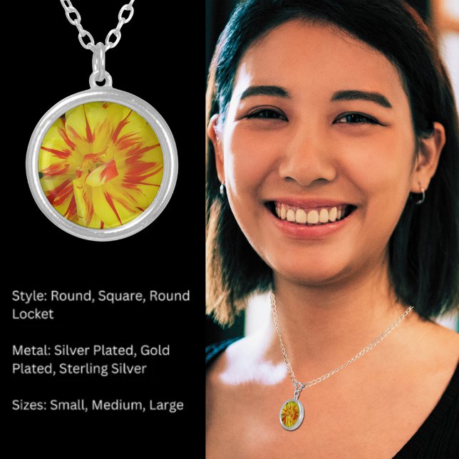 Yellow with Red Striped Flower  Silver Plated Necklace (Yellow with Red Striped Flower Silver Plated Necklace)