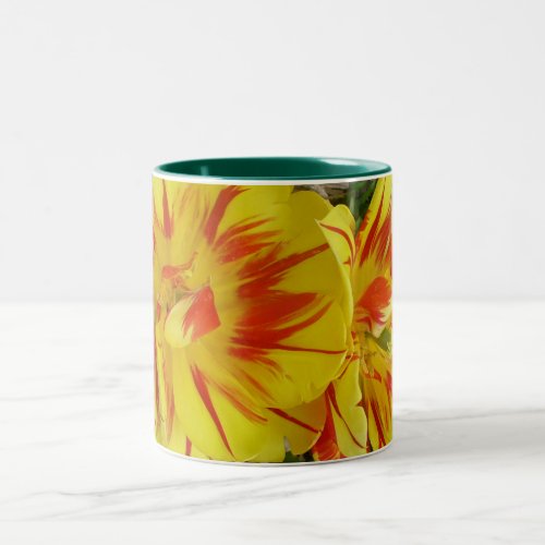 Yellow with Red Striped Flower Two_Tone Coffee Mug