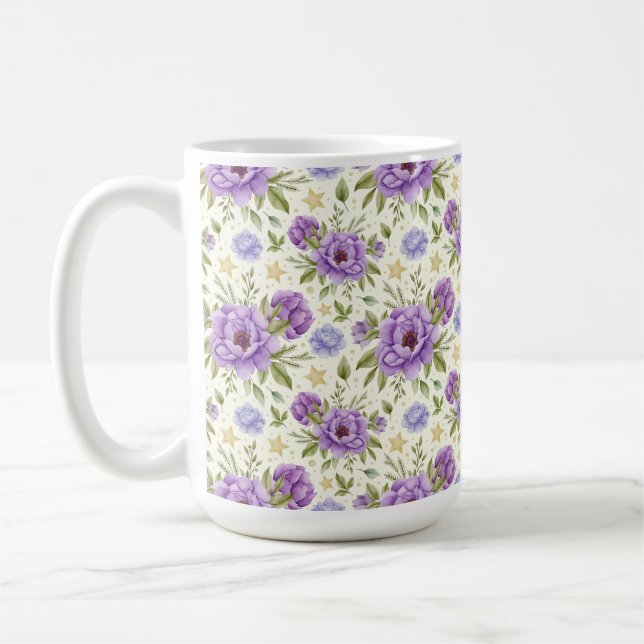 YELLOW WITH SHADES OF PURPLE WATERCOLOR FLOWERS COFFEE MUG (Left)