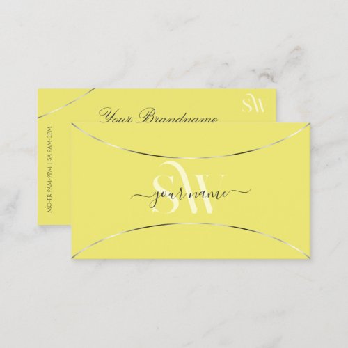 Yellow with Silver Decor and Monogram Professional Business Card
