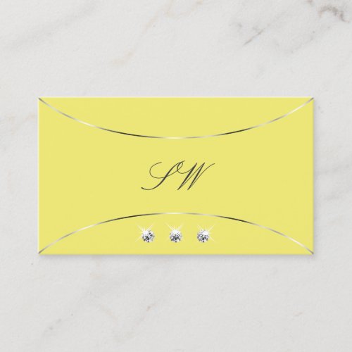 Yellow with Silver Decor Diamonds and Monogram Business Card