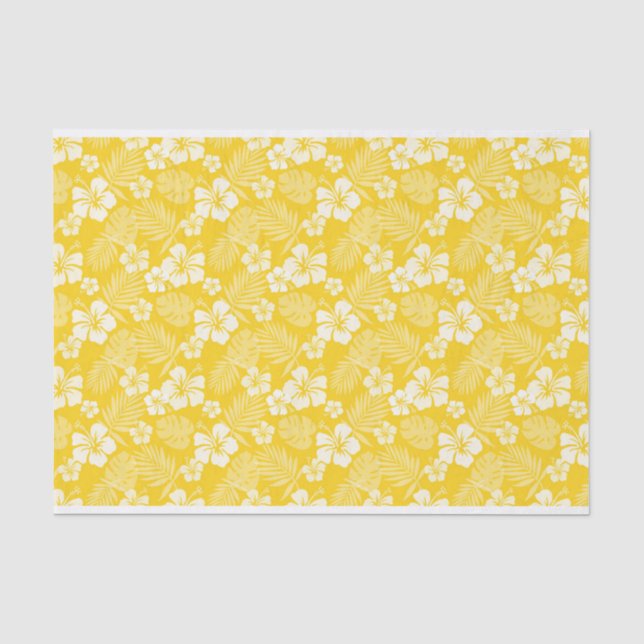 YELLOW WITH TROPICAL WHITE HIBISCUS FLOWERS TISSUE PAPER (Front)