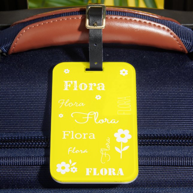 Yellow with White Flowers, Customized Luggage Tag (Front Insitu 2)